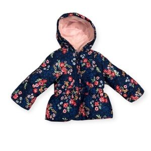 Toddler Girls Floral Hooded Coat with Pink Lining - 2T